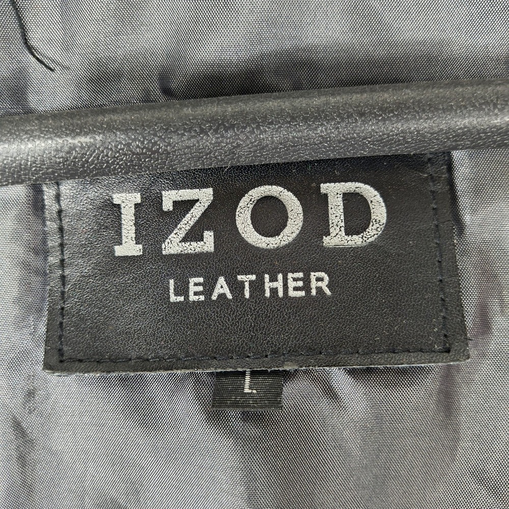 IZOD Leather Jacket Mens Large Black Full Zip Bomber Harrington Coat Solid - Picture 2 of 11
